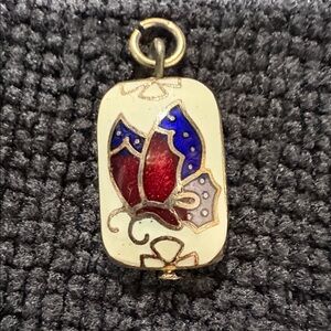 Cloisonné  Butterfly Pendant with Red and Blue Accents